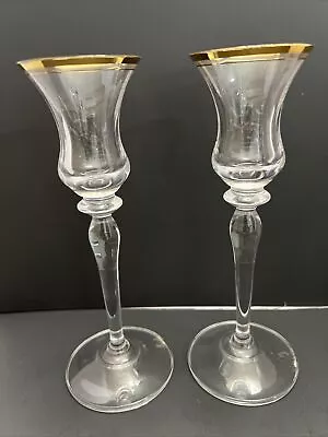 Mikasa Jamestown Gold Trim Heavy 7-3/4  Crystal Candle Holders (2) • $10.99