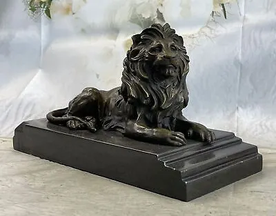 Male African Lion Bronze Sculpture Statue Figure Barye Art On Marble Base Decor • $149.50