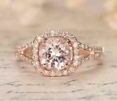Lab Created Morganite Engagement Ring Rose Gold Plated Ring Statement Ring • $96.75