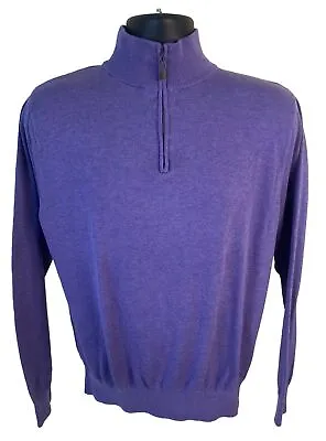 David Donahue Sweater Mens Medium Purple 1/4 Zip 72% Silk Cashmere Cotton Blend • $19