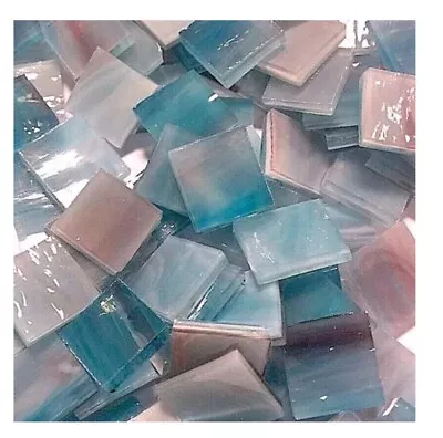 1/2  Clear Aqua Rose Mosaic Stained Glass Tiles • $13.52