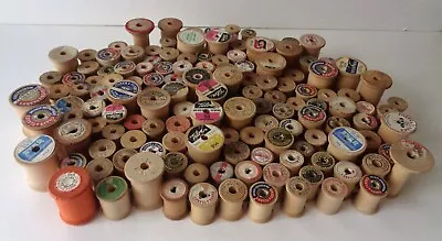Vintage Lot Of 140 Bare Wooden Sewing Thread Spools Assorted Sizes Shapes Colors • $15.50