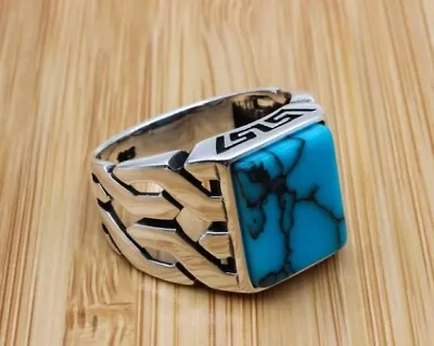 Men's Ring Solid 925 Sterling Silver Turkish Jewelry Turquoise Stone All Size • $55.99