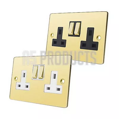 13 Amp Wall Double Plug Socket 2 Gang / USB Socket In Polished Brass FLAT • £9.79