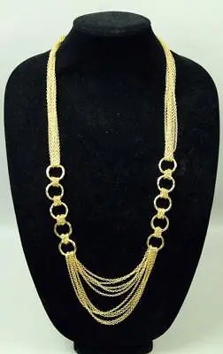 Vtg KS PARIS French Couture Gold Multi Strand Chain Statement Necklace 32  Long • $45