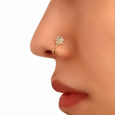 $1.99 • Buy 1pc Rhinestone Flower Fake Nose Rings Gold Copper African Nose Cuff Non Piercing