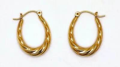 🌺 Vintage 14K Solid Yellow Gold Hoop Pierced Earrings 1.5g • $32
