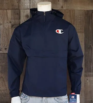 New Champion Stadium Navy Packable Lightweight Jacket Retro Block C Logo RMHD-70 • $36.99