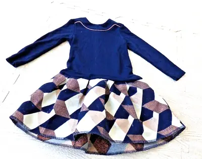 Lili Gaufrette Girls Dress Age 3 Yrs Navy Fit And Flare Jacquard Skirt Occasion • £9.99