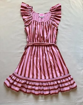 Kate Spade Flutter Dress Pink Brown Stripe Size Medium Striped Mini Sundress • $85