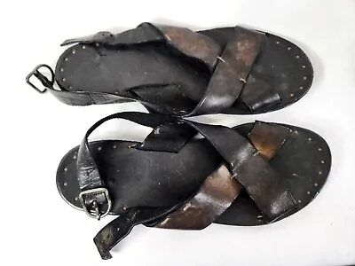 AUGUSTO Leather Men's Sandals Roman Greek Gladiator Cross Strap Italy Men's 8.5 • $225