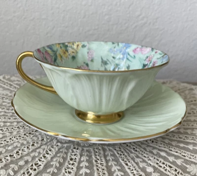 £154.25 • Buy Shelley China Oleander Shape Mint Green Melody Chintz Cup & Saucer