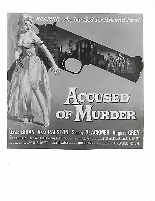 8 X 7 Photo Movie Poster Art Accused Of Murder 1956 Vera Ralston David Brian • $11.78