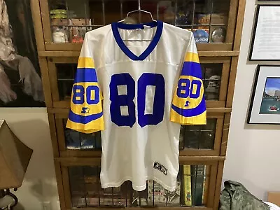 VTG RARE Issac Bruce #80 LA Rams White STARTER Graphic Jersey SZ 52 (XL) -Cool • $59.39