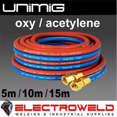 UNIMIG 5m 10m 15m Twin Gas Hose Set Oxy Acetylene Oxygen Acet Welding Blue Red • $56.95