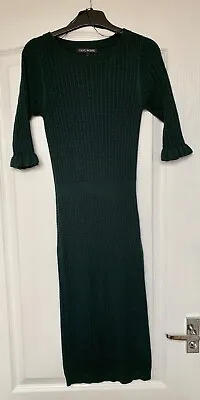 NEXT PETITE Dark Green Cable Knit Wool Mix Bodycon Dress Size 8 • £23