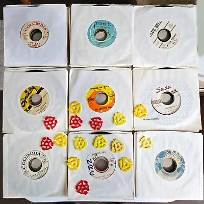 7  Records Lot #177: 87 Vintage 45s In Sleeves + 15 Spindle Adapters - UNTESTED • $45.45