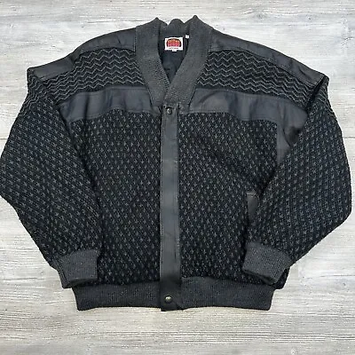 VTG Miller Outerwear Jacket Mens XL Black Full Zip Knit Sweater Western Leather • $24.31
