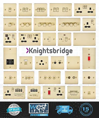 £22.09 • Buy KNIGHTSBRIDGE BRUSHED BRASS FLAT PLATE Switches & Sockets BLACK Insert + USB
