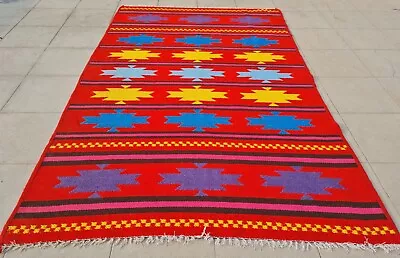 Authentic Hand Knotted Vintage Morocco Sumouk Kilim Kilm Area Rug 6.2 X 4.0 Ft • $0.99