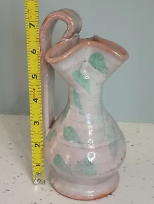 Monticello Pottery- Pitcher Light Pink Glaze W/ Green Leaves • $15