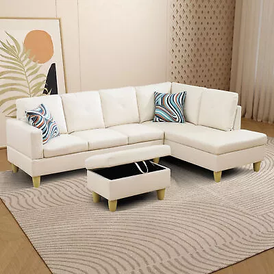 White L Shaped Couch PU Leather 3PC Sofa Set Living Room Furniture Right Chaise • $655.49