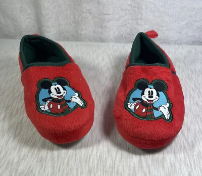 Disney Mickey Mouse Slippers Youth Size 9/10 Slip On Red Shoes • $12.99