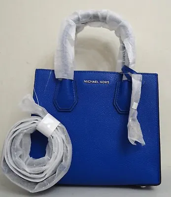 Michael Kors Mercer Electric Blue Pebbled Leather Medium Messenger Satchel Bag • $129.98