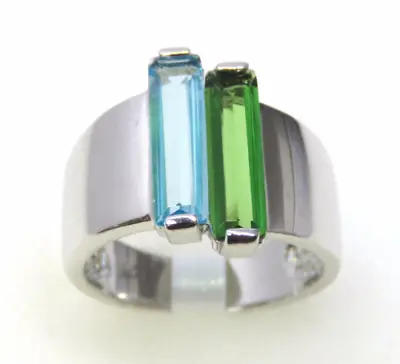 R4263 Unique Mt St Helens Green And Blue Helenite 4x14 3Ct Sterling Silver Ring • $50