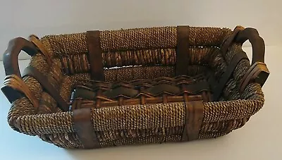 Basket Hand Woven Brown With Handles L16  W10  H4 Opening Bread Storage Serving • $19.99