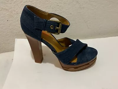 KORS Michael Kors Margo Platform Sandals Size 8.5 Blue Denim Leather Heels • $79