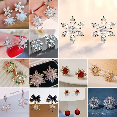 925 Silver Zircon Snowflake Stud Earrings Drop Dangle Women's Jewelry Wholesale • $2.21