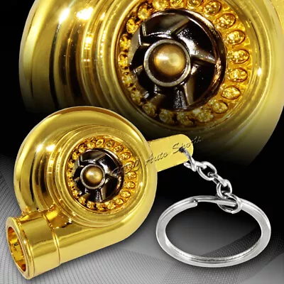 Universal Gold Chrome Turbo Charger Bearing Spinning Turbine Key Chain Ring FOB • $4.99