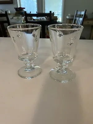 2 Wine Glasses Bee By LA ROCHERE Paris Musees 5 1/2  8oz Clear Embossed Bee • $19.99