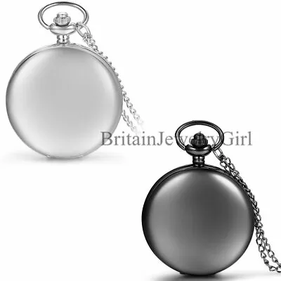 Mens Smooth Metal Case White Dial Arabic Numerals Modern Pocket Watch Necklace • $15.89