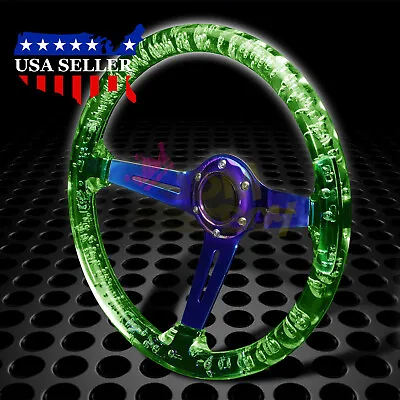 Crystal Steering Wheel Green 6-Holes 345mm Bubble Burnt Spoke Deep Dish Racing • $79.99