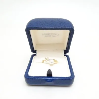 MIKIMOTO Ring Pearl Diamond Flower 750 K18 YG Yellow Gold US 5.75 Authentic • $522.47