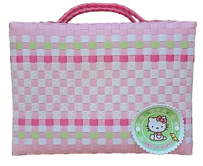 Hello Kitty  Woven Mini Luggage Picnic Basket Toy Chest Hand Bag Sanriocore 2008 • $60