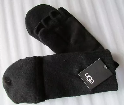 UGG Gloves Flip Knit Calvert Mittens Leather Palm Wool Blend Black L/XL New • $74.49