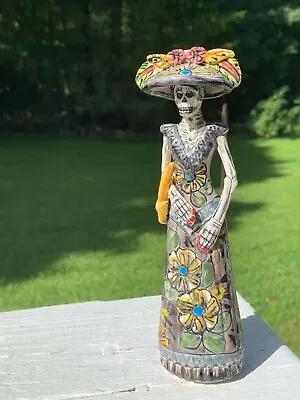 La Dama Catrina Mini Detailed Talavera Statue 7  Hand Painted Ceramic Mexican J1 • $49