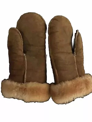 Size Large US Sheepskin Leather And Wool Mittens Lamb Logo Made In USA • $29.99