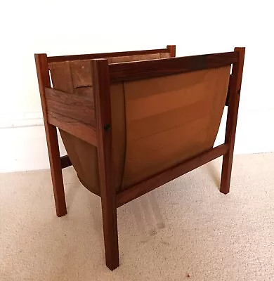 Mid Century Modern  Magazine Rack Rosewood And Camel Leather  Rare Find • £185