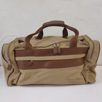 Ford Eddie Bauer Brown Tan Duffle Bag Canvas Leather Trim Travel Vintage Tough • $34.99