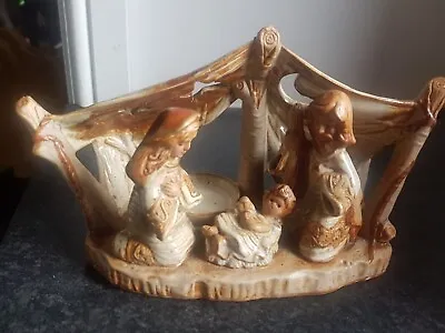 Beautiful  Handmade Christmas Nativity Set Tea Light Candle Holder Clay / Stone • £24.99