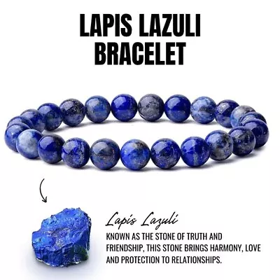 Natural 8mm Lapis Lazuli Stone Bracelet Blue Gemstone Stretch Bracelet Handmade • $11