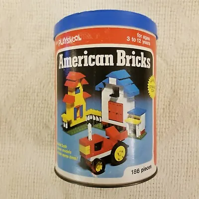 VINTAGE 1976 PLAYSKOOL American Bricks PLASTIC BUILDING BLOCKS Can Playschool! • $12.74