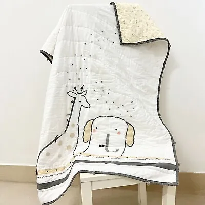 Handmade Giraffe Elephant Embroidered Hand Stitch Baby/Toddler Cotton Crib Quilt • $8.99