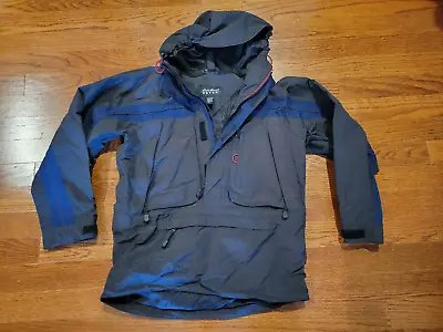 Eddie Bauer EBTEK Men’s Small Jacket Black/Blue Hood Pockets Zipper Vtg • $12