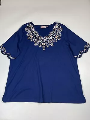 Quaker Factory 2X Scalloped Floral Embroidered Butterfly Beaded Tunic Top • $21.99