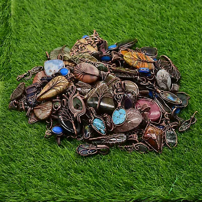 10 Pendant Wholesale Lot Natural Gemstone Copper Wire Wrap Mix Pendant MCL-2 • $72.89